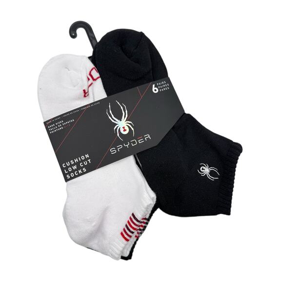 Spyder Low Cut White Black Cushion 5 Pairs Socks Men’s Size 6-12 - Picture 1 of 6